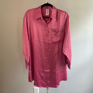 Collusion Pink Button Down Long Sleeve Dress